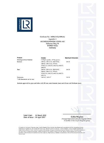 英国劳氏船级社船用铝合金精炼及半成品、-型材、棒材和挤压件制造商认证